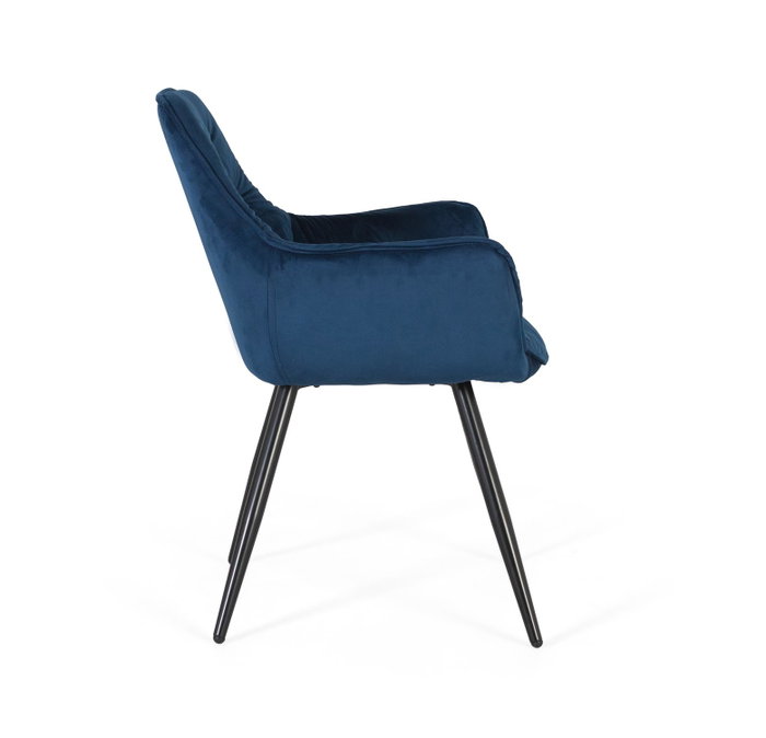 GINER Y COLOMER Lot de 2 chaises capitonnées en velours bleu électrique avec pieds en acier noir - 52 x 42 x 45 cm